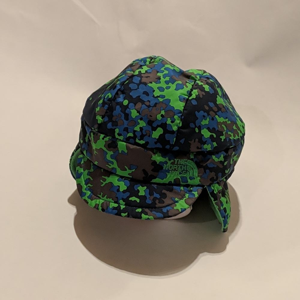 Baby North face winter hat blue/green camo 6-24 months
